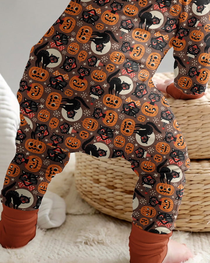 Vintage Halloween Black Cat Pumpkin Bamboo Convertible Zippy