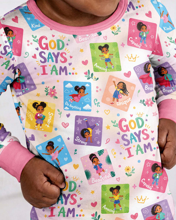 God Says I Am Black Girl Bamboo Two Piece Long Sleeve Pajama Set