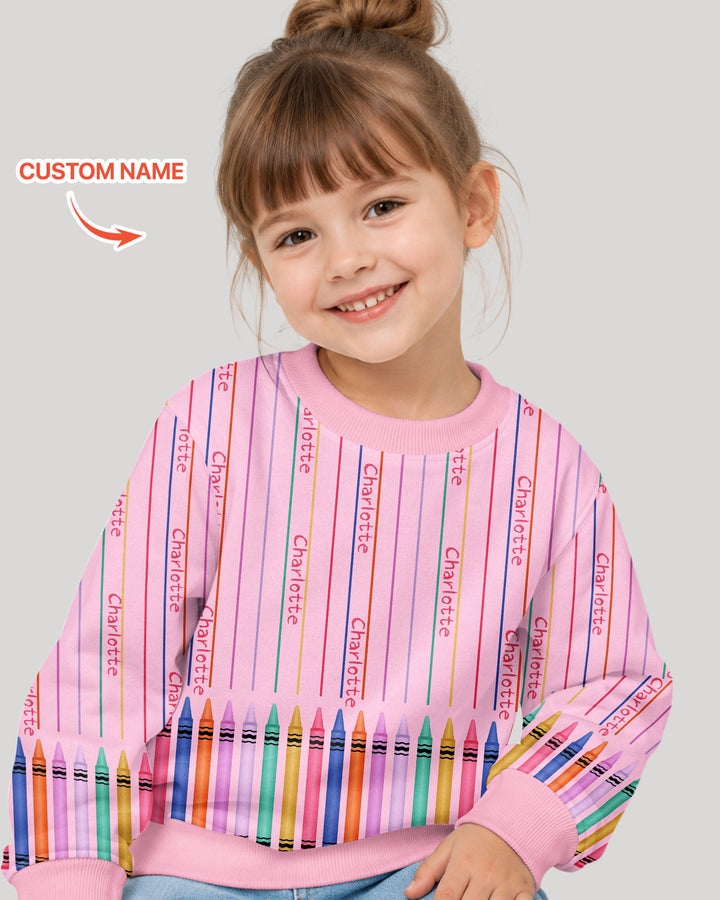 Custom Name Crayon Lines Bamboo Crewneck Sweatshirt
