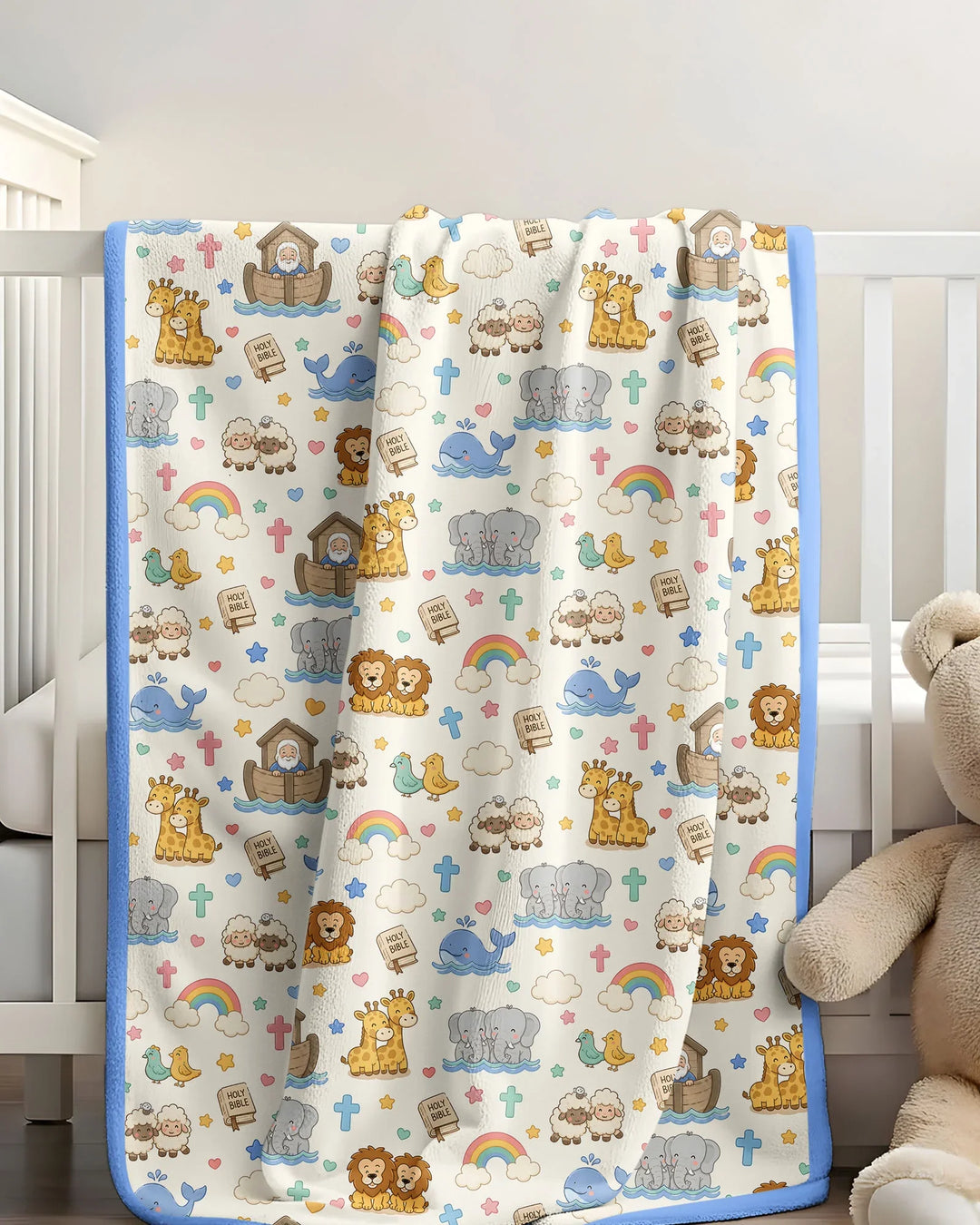 Noah's Ark Jesus Loves Me Bamboo Blanket