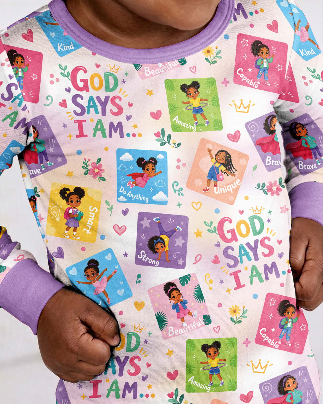 God Says I Am Black Girl Bamboo Two Piece Long Sleeve Pajama Set