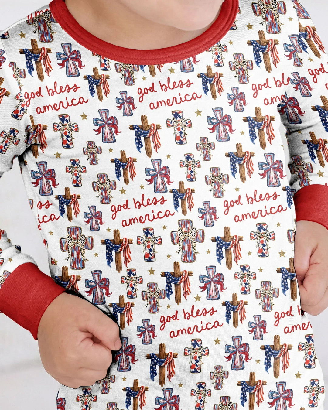 God Bless America Family Matching Bamboo Two Piece Long Sleeve Pajama Set