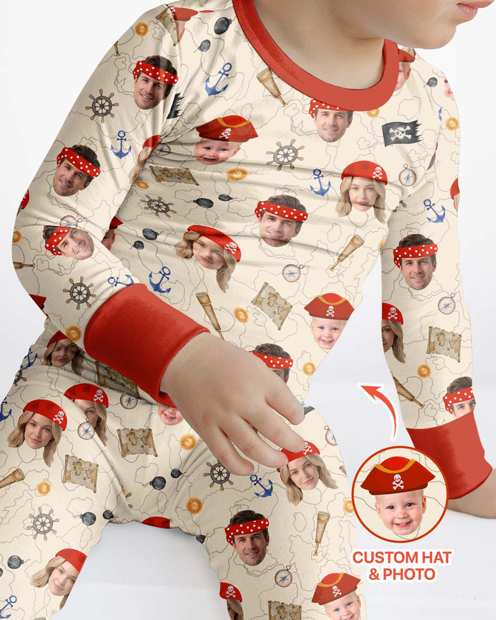 Custom Photo Treasure Map Adventures Family Matching Bamboo Two Piece Long Sleeve Pajama Set