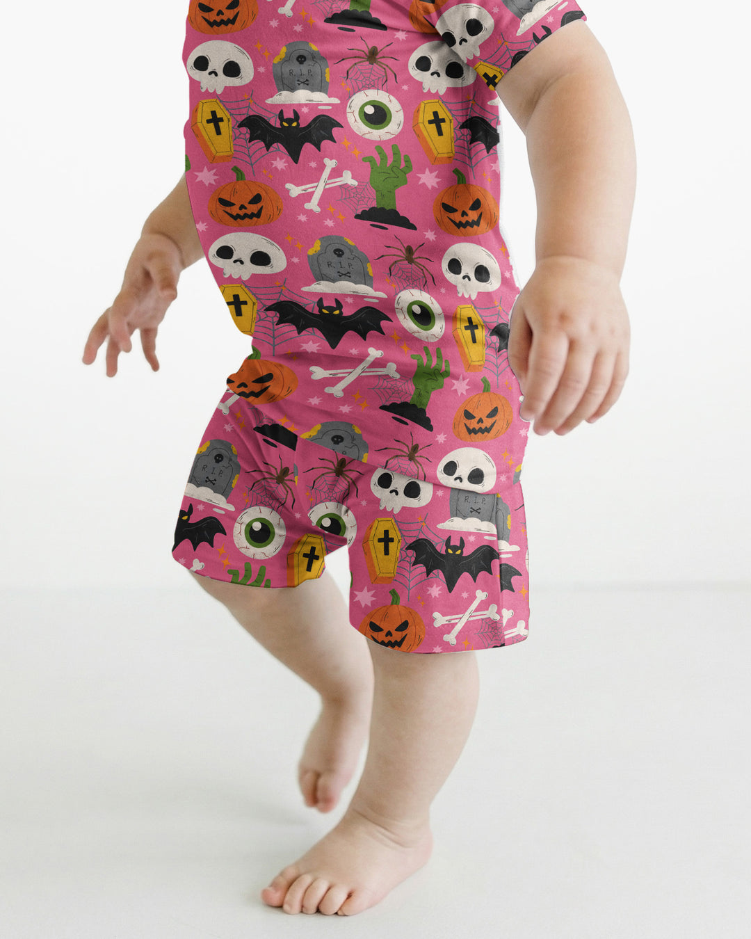 Little Monsters Bamboo Two Piece Short Sleeve Shorts Pajama Set For Halloween