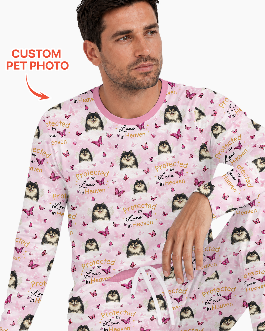 Custom Pet Photo Protected By Heaven Family Bamboo Men's Pajama Set