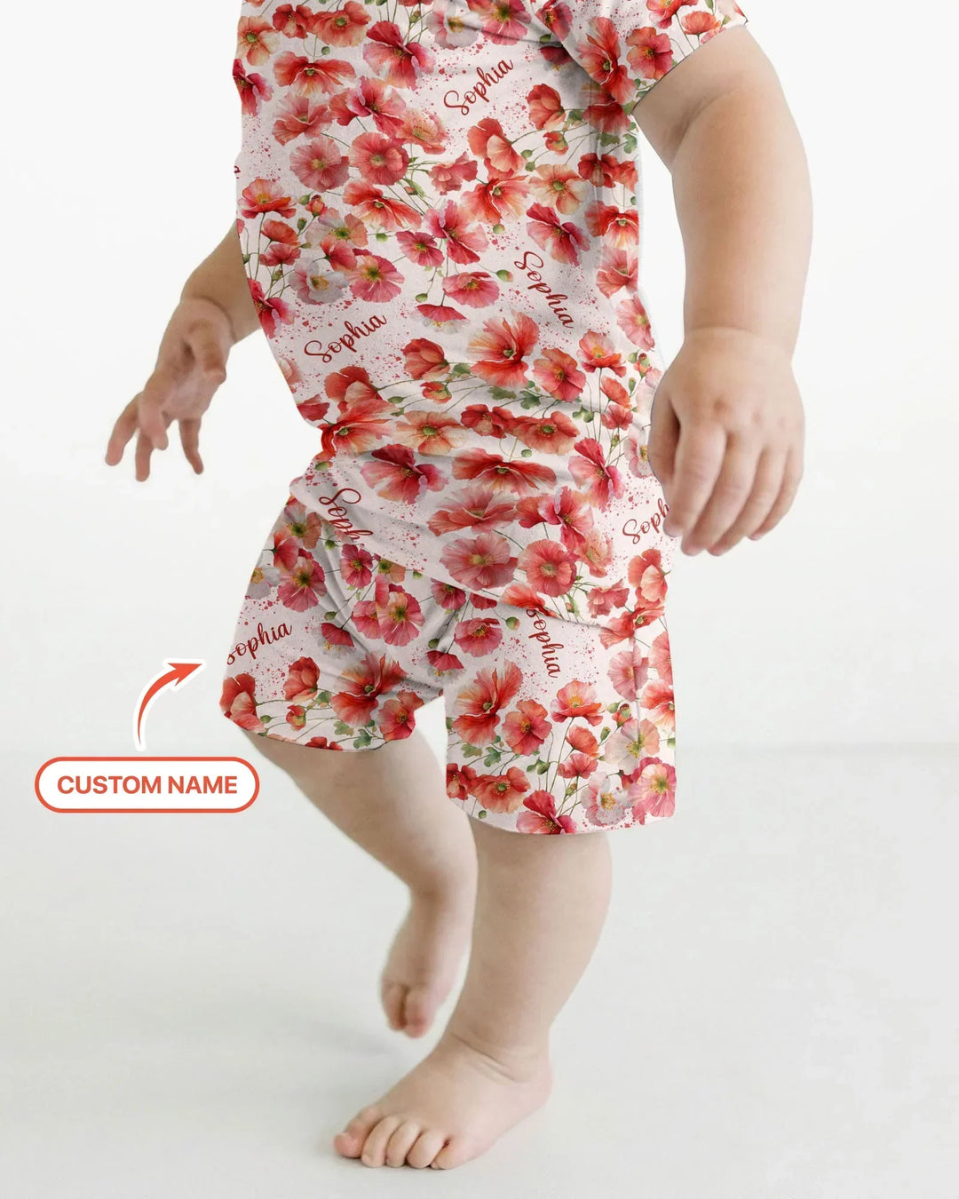 Custom Name Birth Month Flowers Bamboo Two Piece Short Sleeve Shorts Pajama Set
