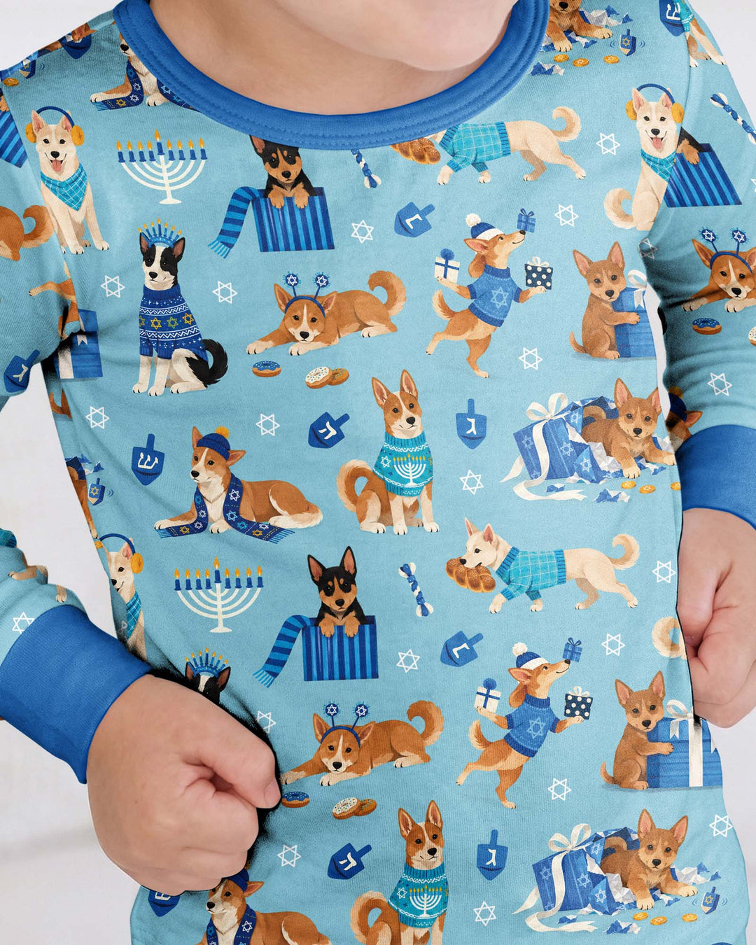 Hannukkah Protected by A Canaan Dog Bamboo Two Piece Long Sleeve Pajama Set