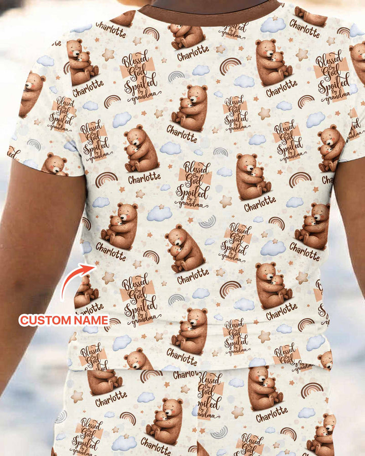 Conjunto de pijama de dos piezas de bambú de manga corta, plantilla personalizada