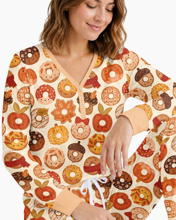 Cute Autumn Donut Bamboo Women Pajama Set