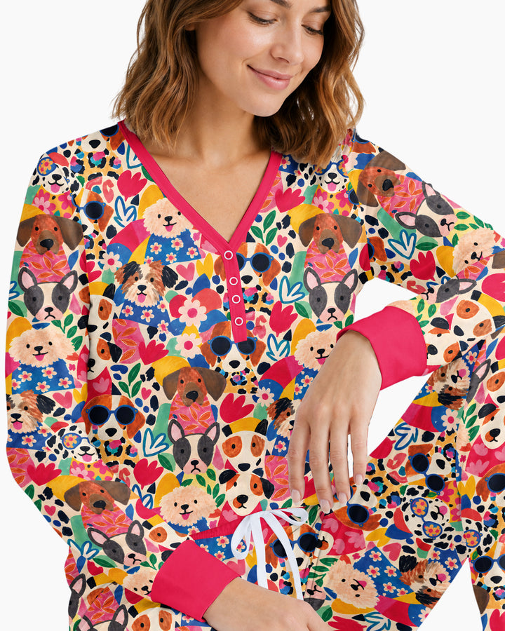 Dog Pattern Thick Bamboo Women Pajama Set