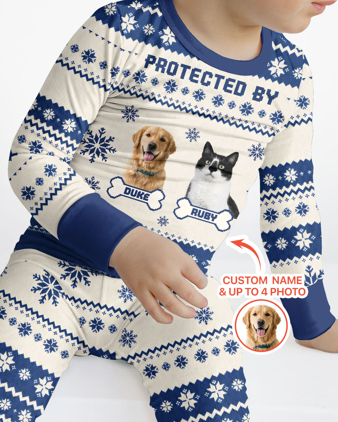 Custom Photo Protected By Pet Bamboo Two Piece Long Sleeve Pajama Set