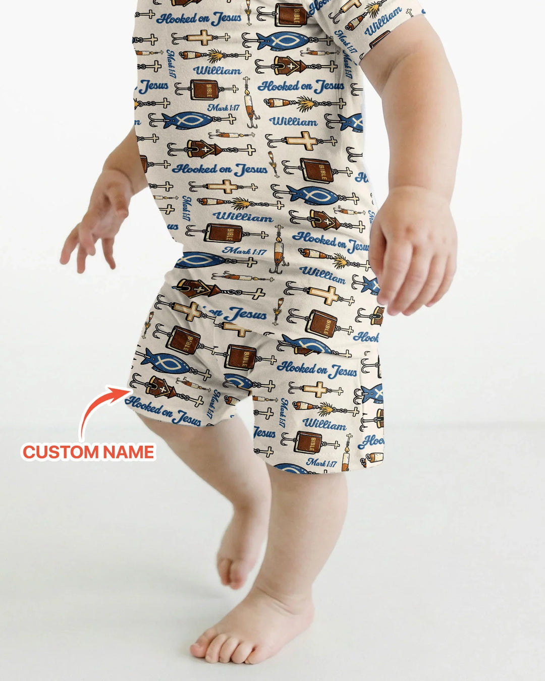 Hooked On Jesus Bamboo Two Piece Short Sleeve Shorts Pajama Set