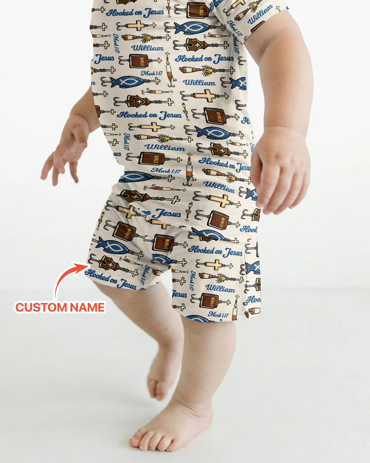 Hooked On Jesus Bamboo Two Piece Short Sleeve Shorts Pajama Set