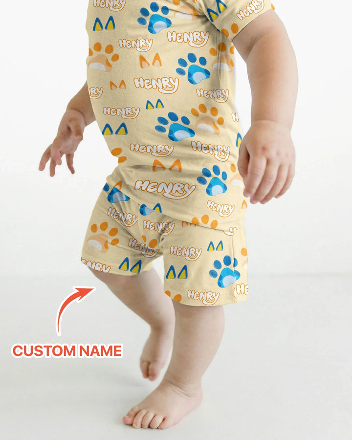 Pijama de bambú de dos piezas de manga corta con pantalón corto, plantilla personalizada