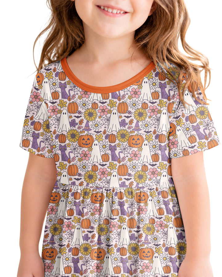 Ghost Pumpkin Fall Floral Halloween Bamboo Twirl Dress