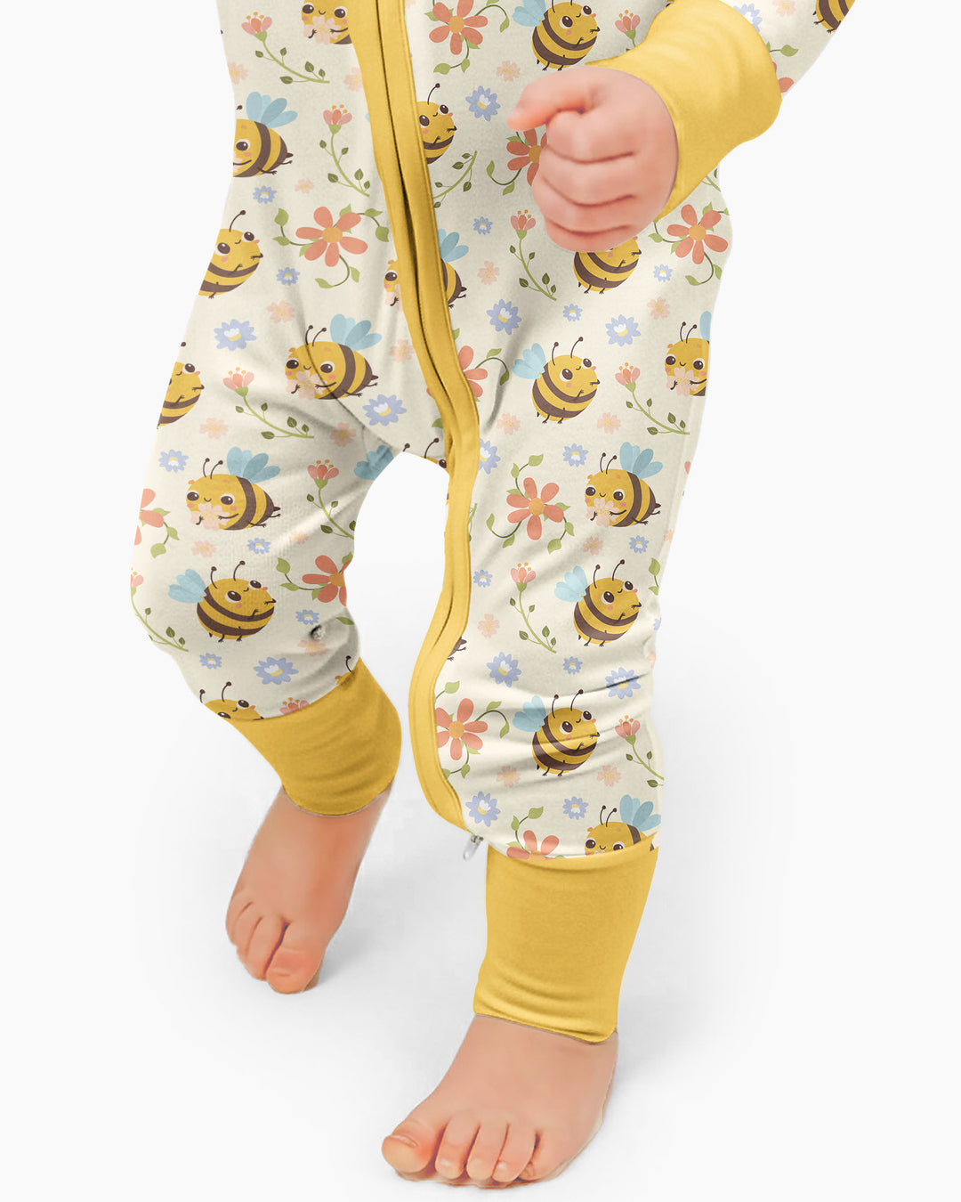 Bees and Flowers Bamboo Convertible Zippered Romper
