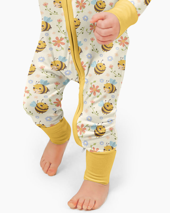 Bees and Flowers Bamboo Convertible Zippered Romper