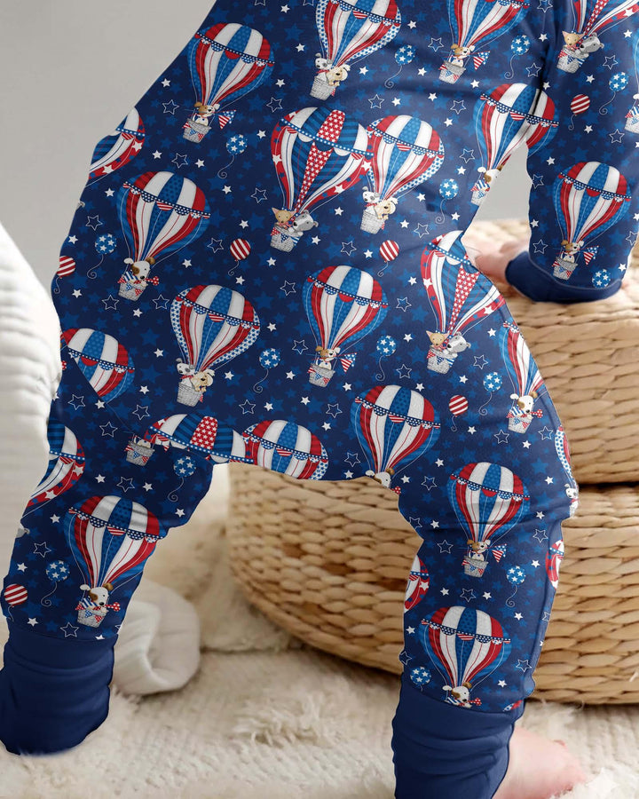 Patriotic Pups in Hot Air Balloons Family Matching Bamboo Convertible Zippy
