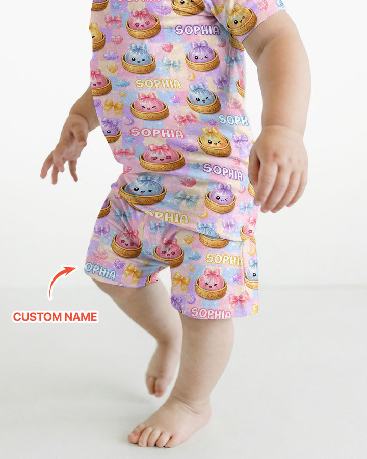 Conjunto de Pijama de Dos Piezas de Bambú con Mangas Cortas y Pantalones Cortos