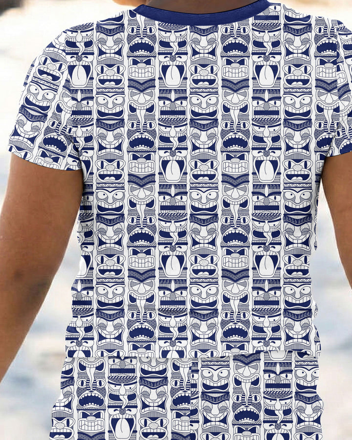 Friendly Totem Pole Figures Bamboo Two Piece Short Sleeve Pajama Set