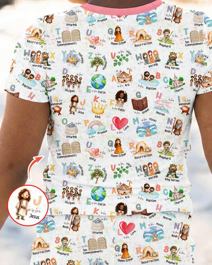 Bible ABC Alphabet Bamboo Two Piece Short Sleeve Pajama Set
