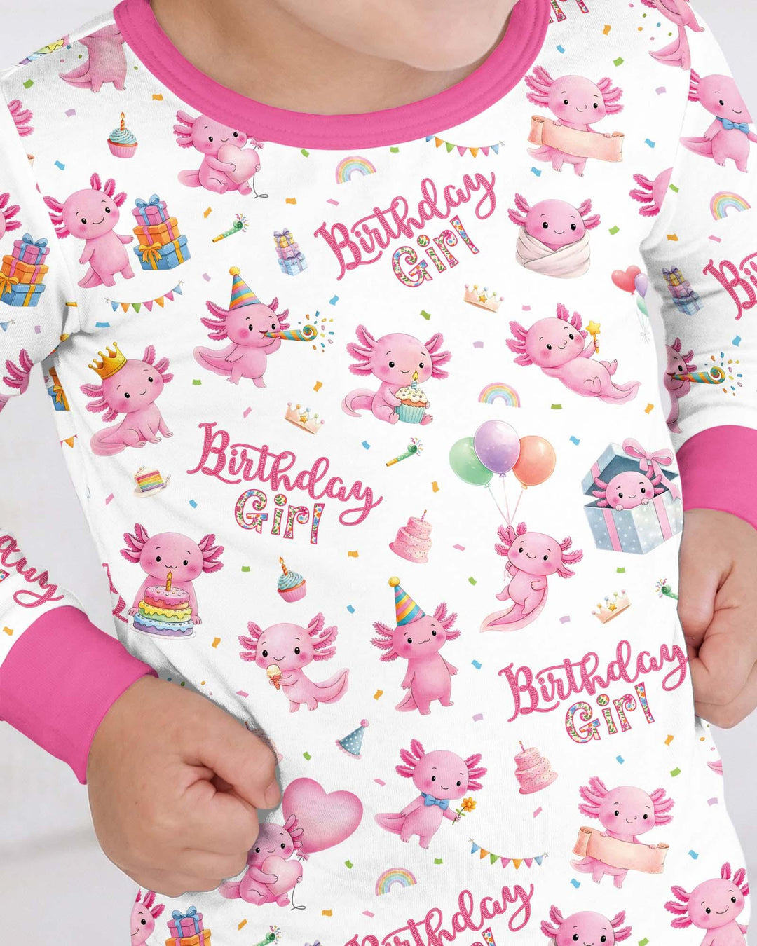 Cute Axolotl Birthday Girl Bamboo Two Piece Long Sleeve Pajama Set