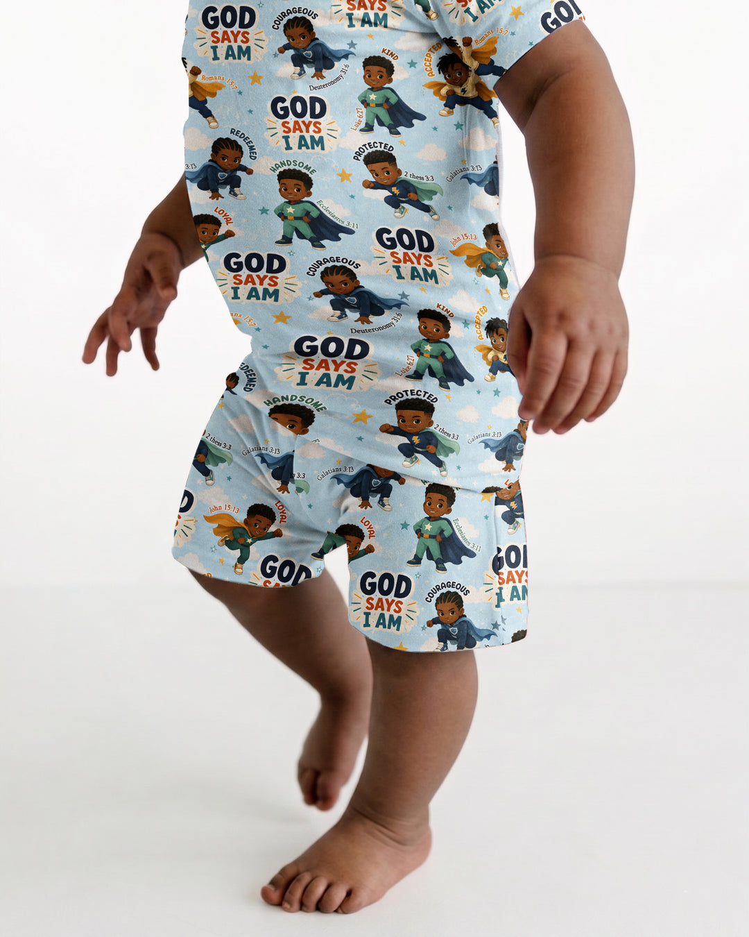 God Says I Am Black Superheroes Bamboo Two Piece Short Sleeve Shorts Pajama Set