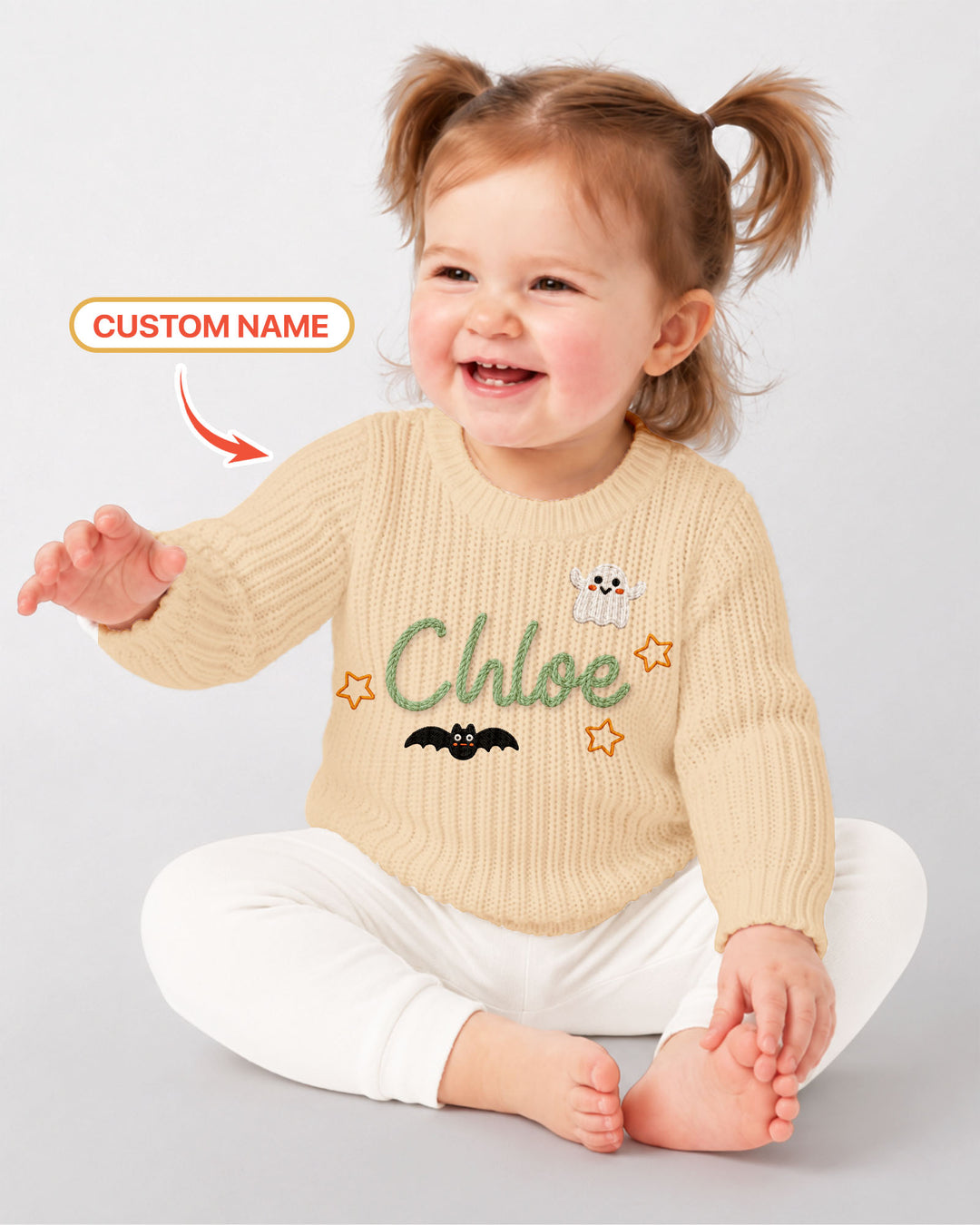 Happy Halloween Embroidered Baby Name Bamboo Knit Sweater Bubble