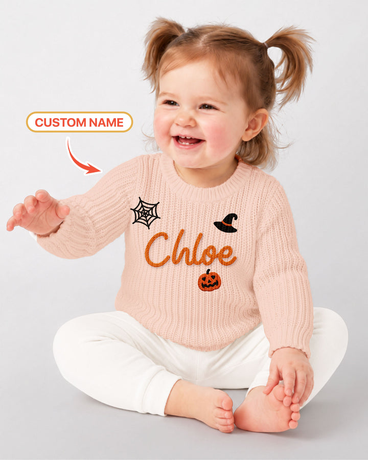 Happy Halloween Embroidered Baby Name Bamboo Knit Sweater Bubble