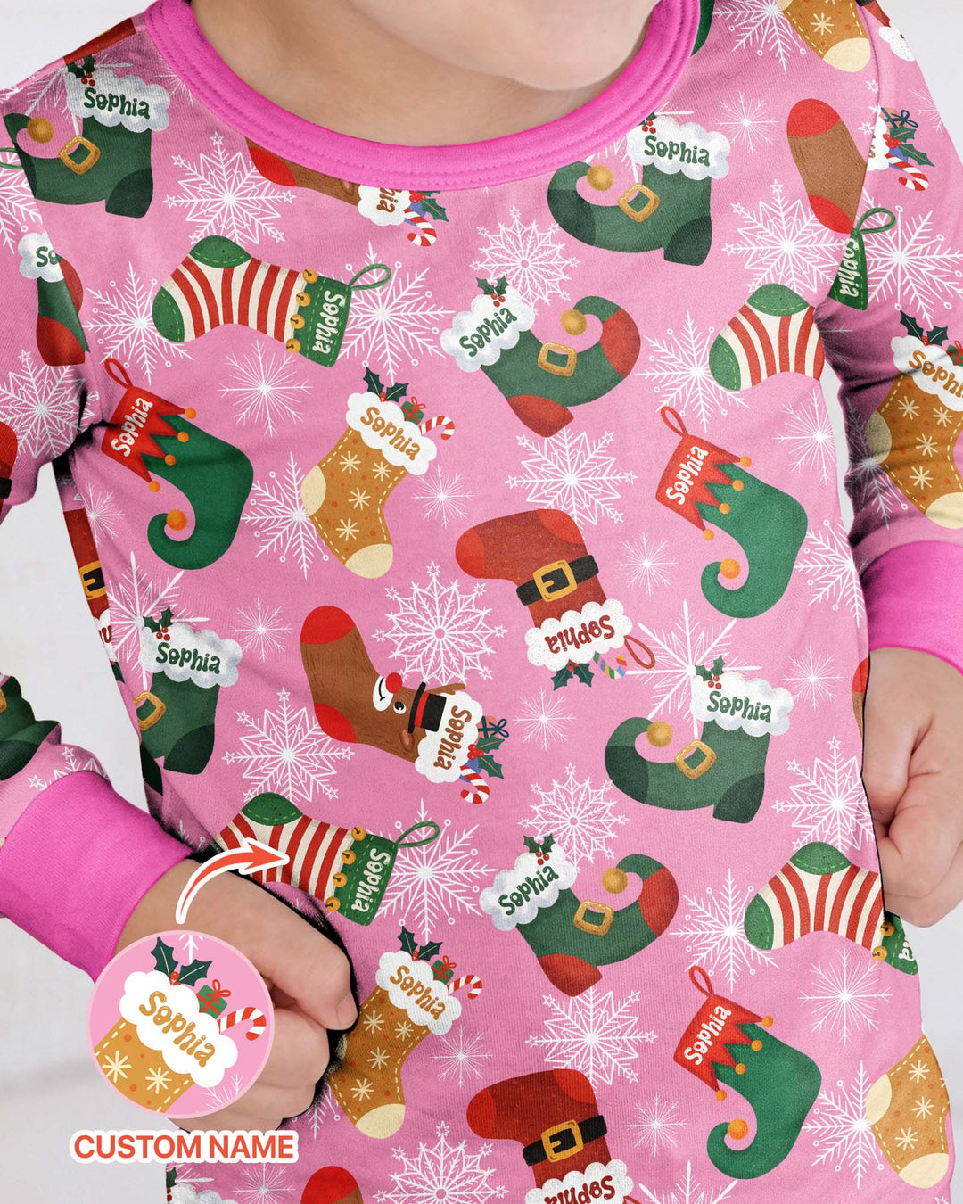 Personalize Christmas Crew Family Matching  Bamboo Two Piece Long Sleeve Pajama Set