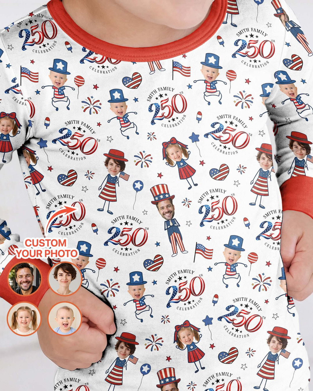 Custom Photo Smith Family Celebration Bamboo Two Piece Long Sleeve Pajama Set