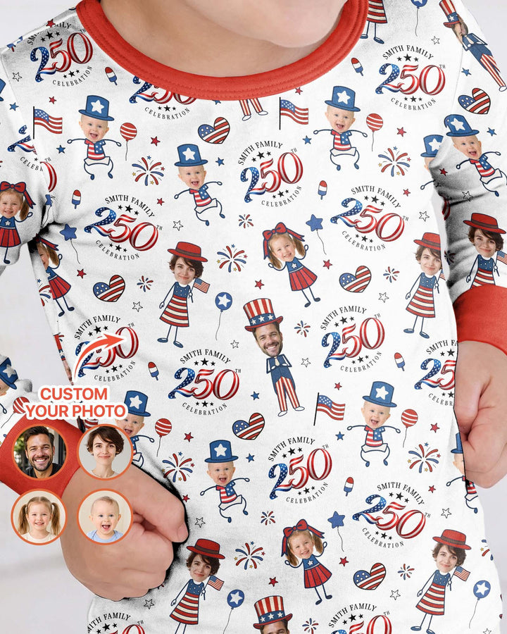 Custom Photo Smith Family Celebration Bamboo Two Piece Long Sleeve Pajama Set
