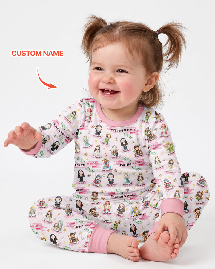 Santas y Santos del Cielo Juego de Pijama de Dos Piezas de Bambú de Manga Larga con Nombre Personalizado
