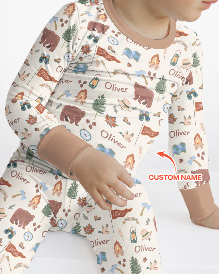Custom Name Adventure Outdoors Bamboo Two Piece Long Sleeve Pajama Set