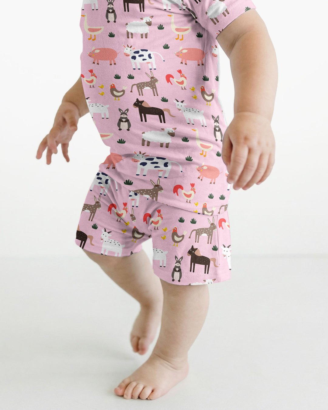 Rosa Bauernhoftiere Bambus Zweiteiliger Kurzarm Shorts Pyjama-Set