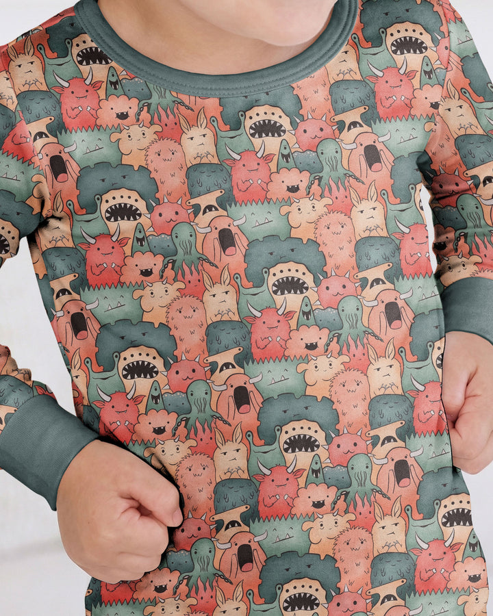 Cute Monster Crowd Bamboo Two Piece Long Sleeve Pajama Set