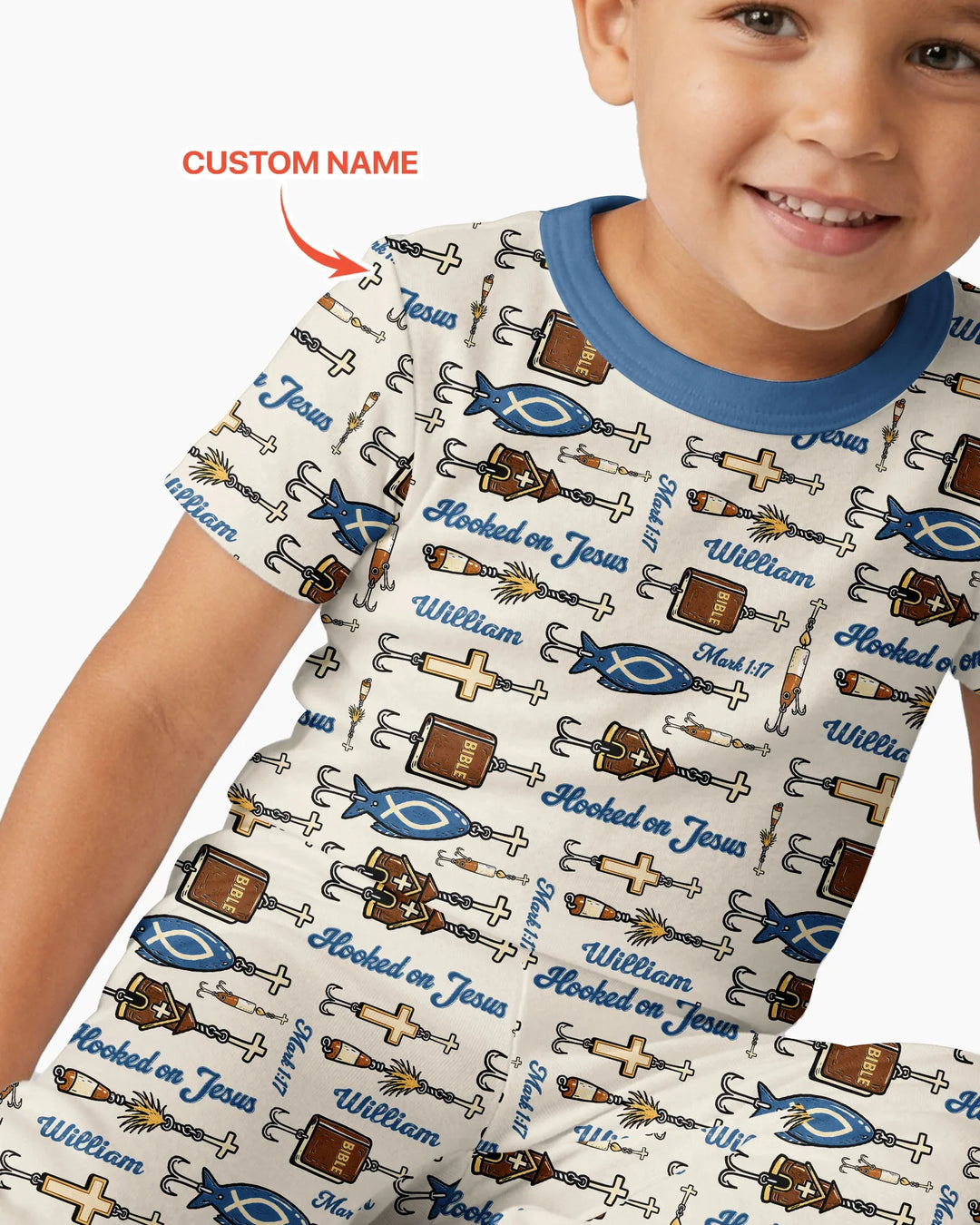 Hooked On Jesus Bamboo Two Piece Short Sleeve Pajama Set