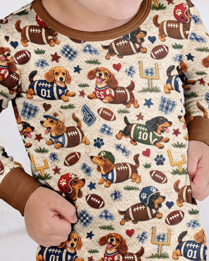 Football Doxie Squad Bamboo Two Piece Long Sleeve Pajama Set
