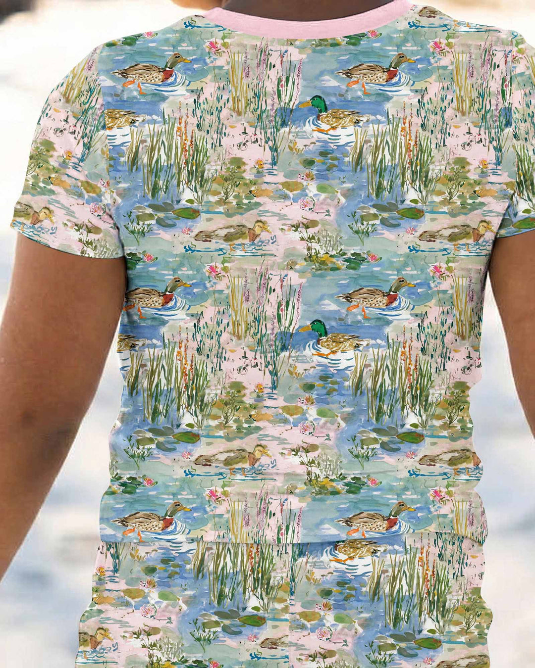 Watercolor Mallard Duck Bamboo Two Piece Short Sleeve Pajama Set