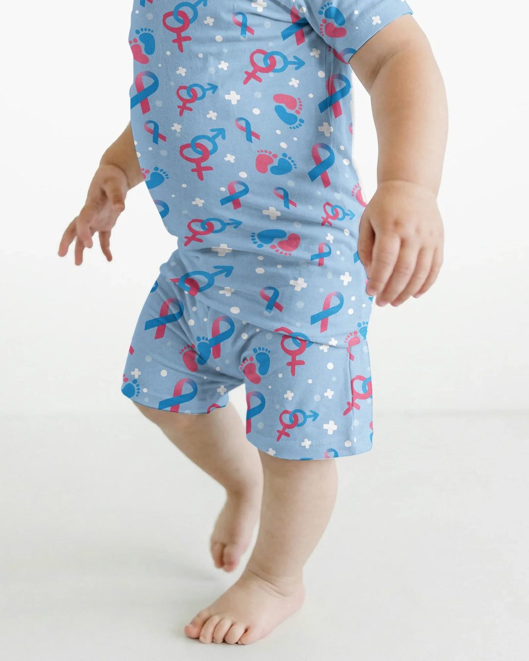 Infertility Awareness Blue and Pink Bamboo Two Piece Short Sleeve Shorts Pajama Set