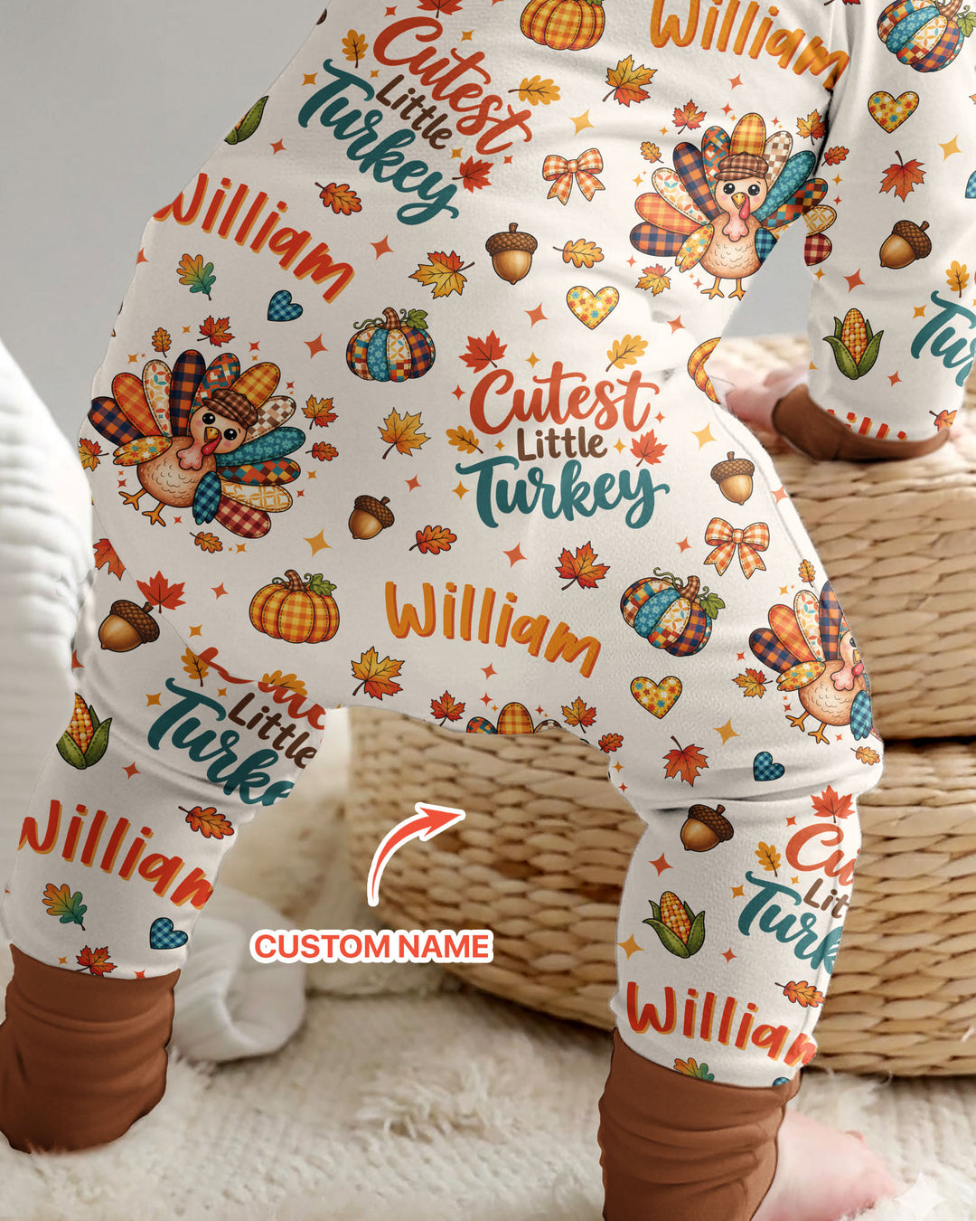 Custom Name Cutest Little Turkey Bamboo Convertible Zippy