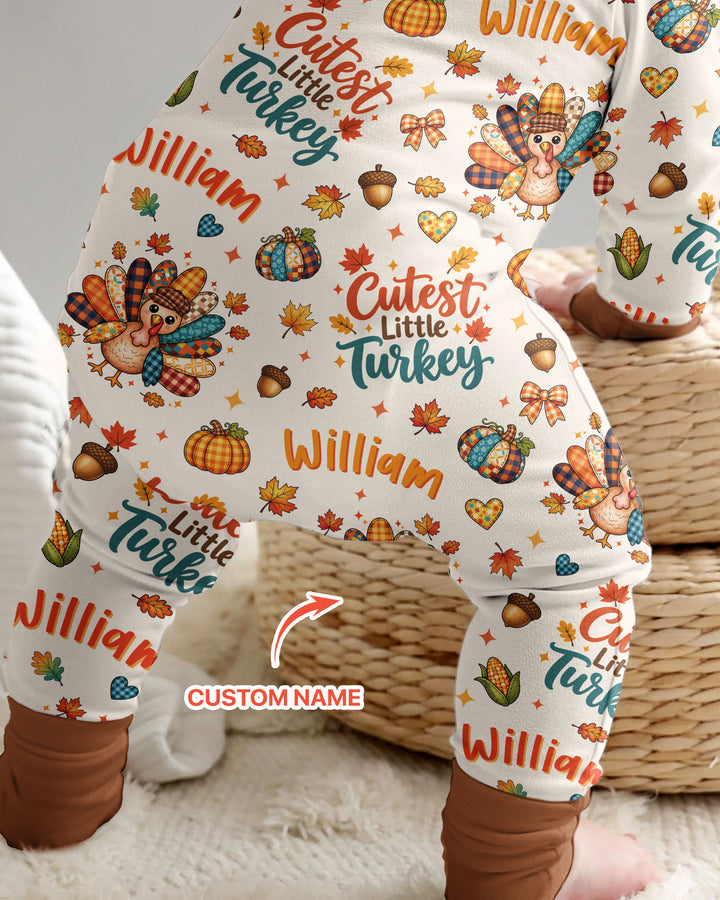 Custom Name Cutest Little Turkey Bamboo Convertible Zippy