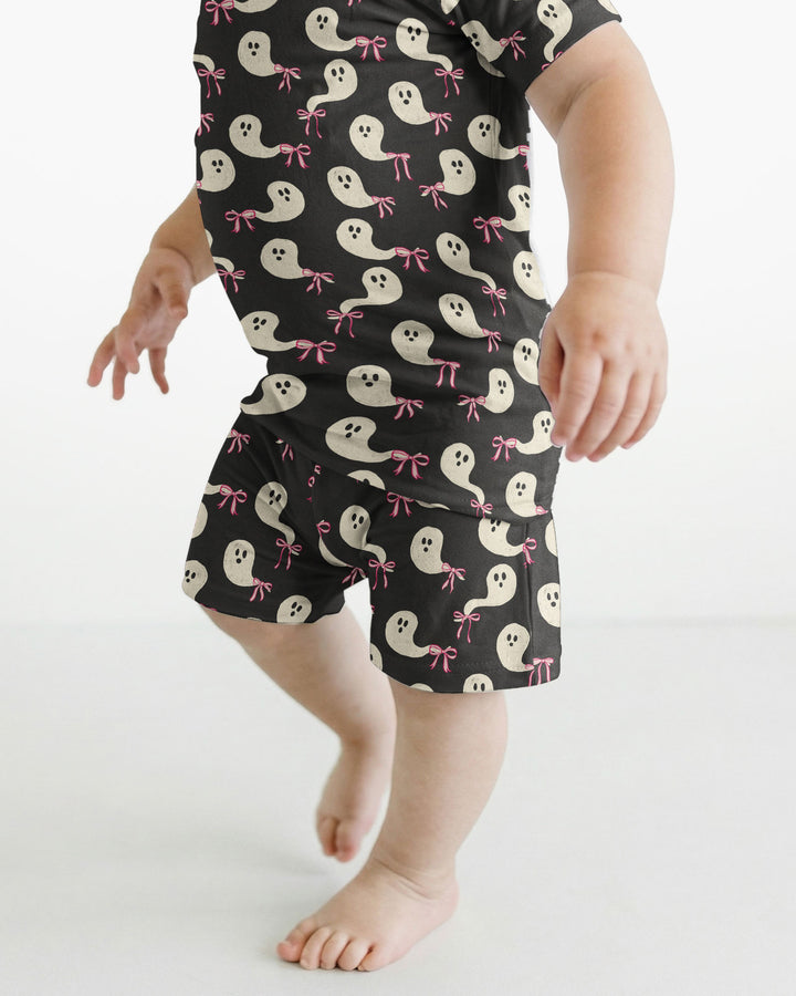 Little Ghosts Bamboo Two Piece Short Sleeve Shorts Pajama Set For Halloween