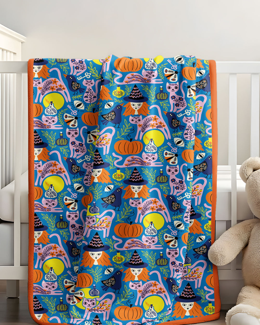 Whimsical Witch Cats Bamboo Blanket