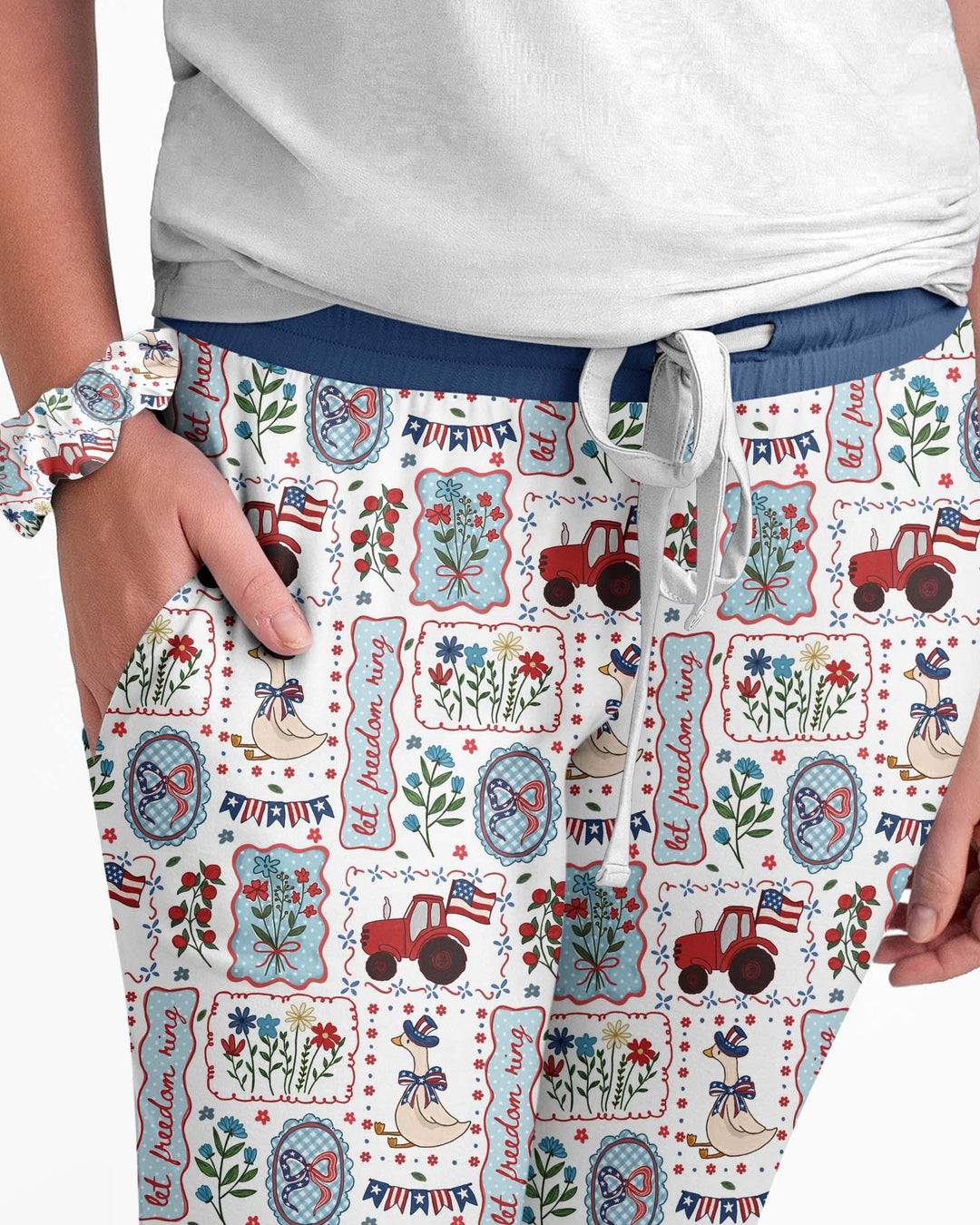 Pijama de mujer de bambú a juego para la familia de gansos tontos patrióticos de EE. UU.
