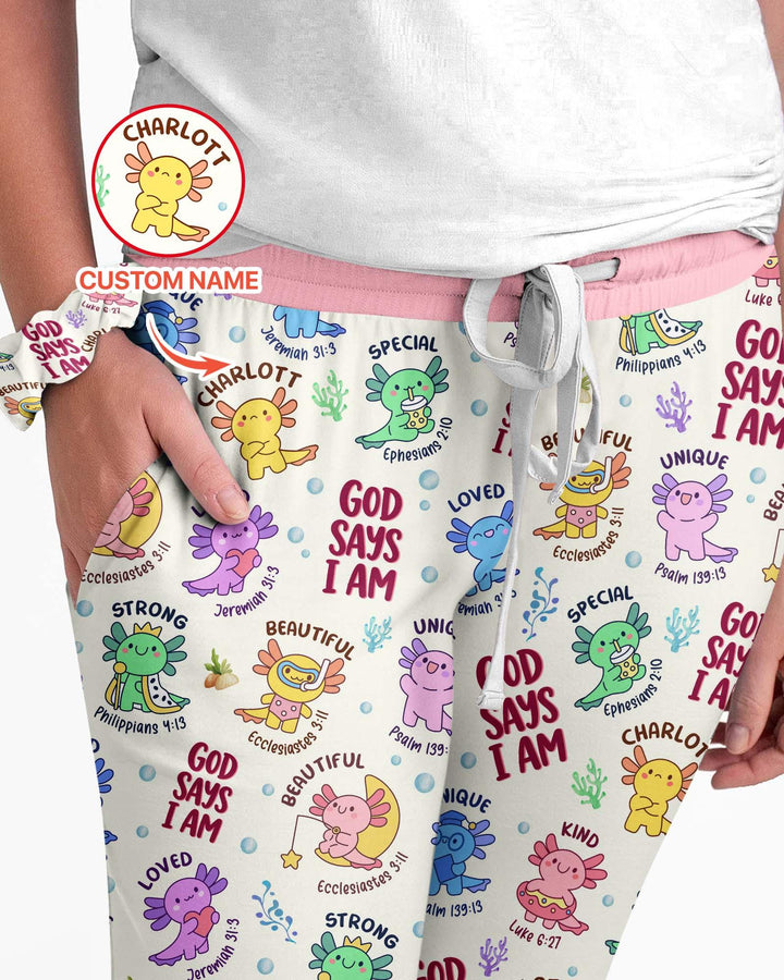 Axolotl God Says I Am Custom Name Bamboo Women Pajama Set