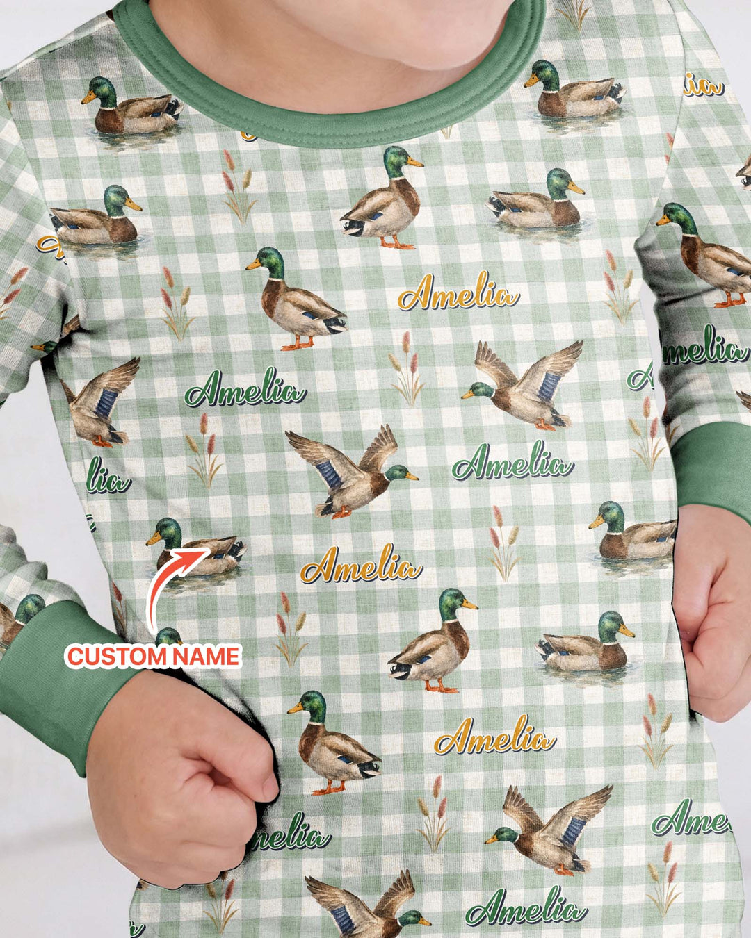 Mallard Duck Custom Name Bamboo Two Piece Long Sleeve Pajama Set