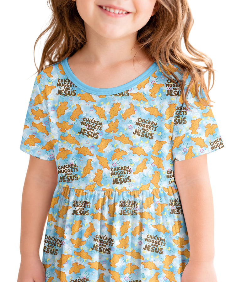 Chicken Nuggets and Jesus Family Matching Bamboo Twirl Dress