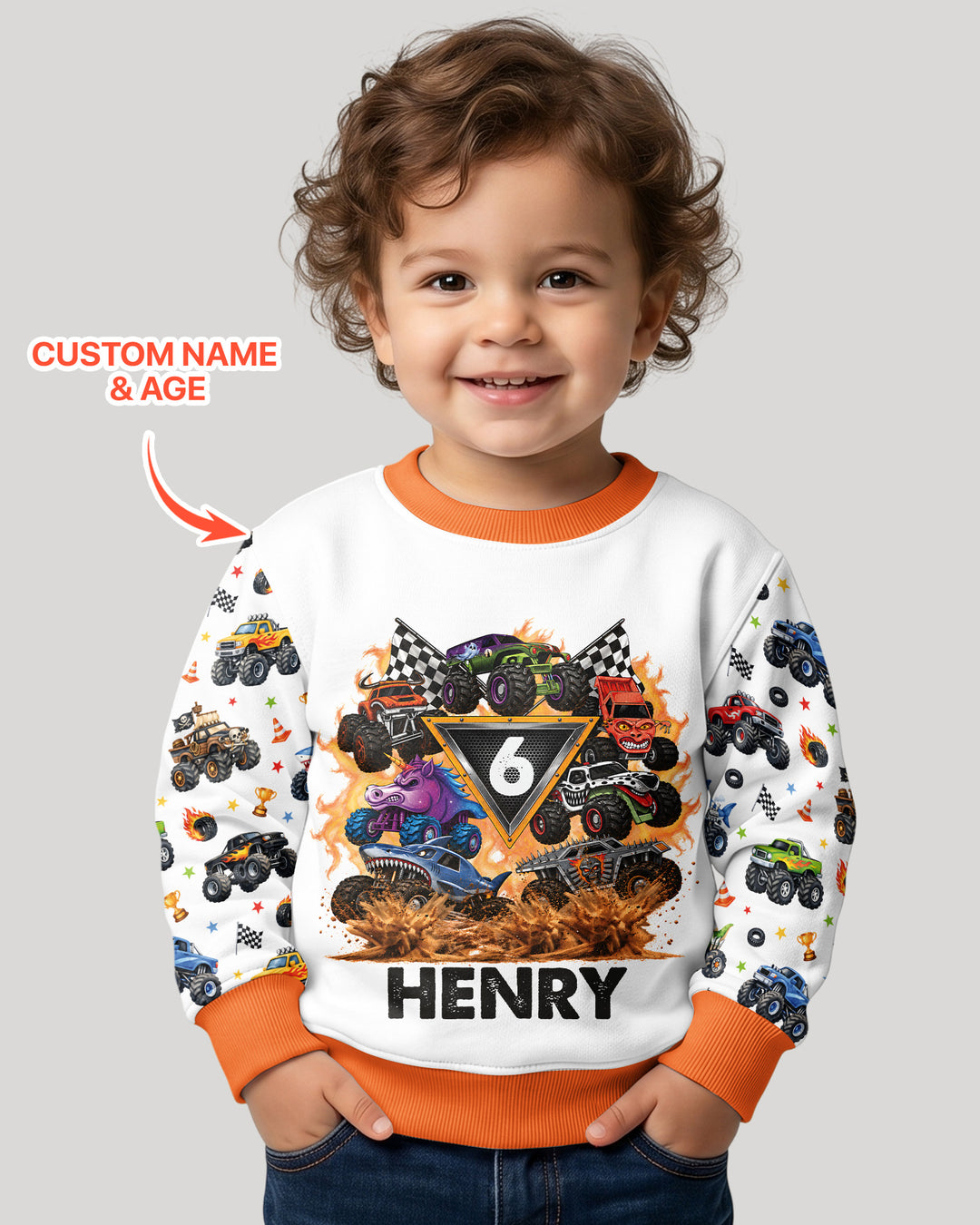 Personalized Monster Trucks Birthday Boy Bamboo Crewneck Sweatshirt