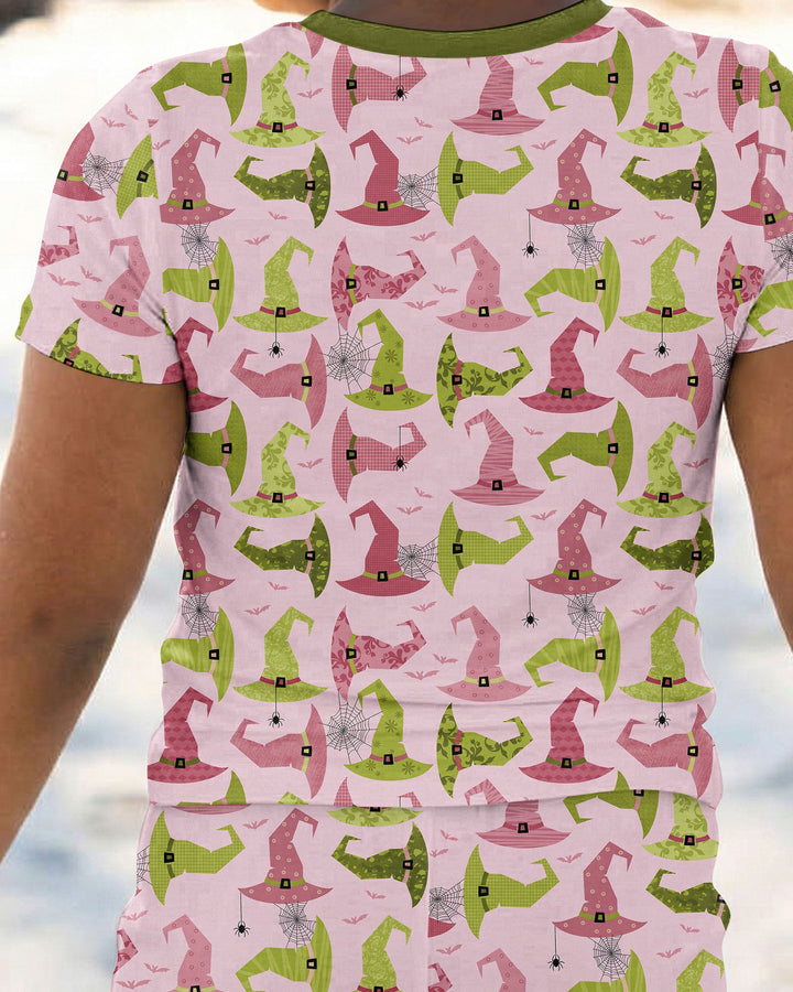 Pink Witch Hat Halloween Bamboo Two Piece Short Sleeve Pajama Set